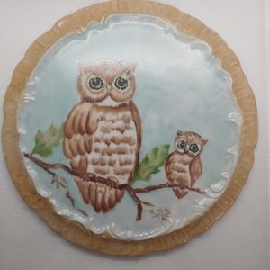 Vintage Owl Plate Trivet Signed
